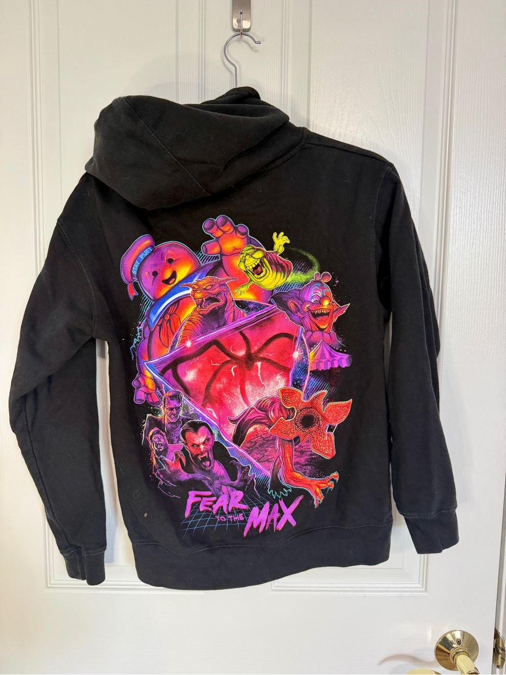 Black Zip-Up Hoodie with Green/Blue Halloween Horror Nights Graphic on back